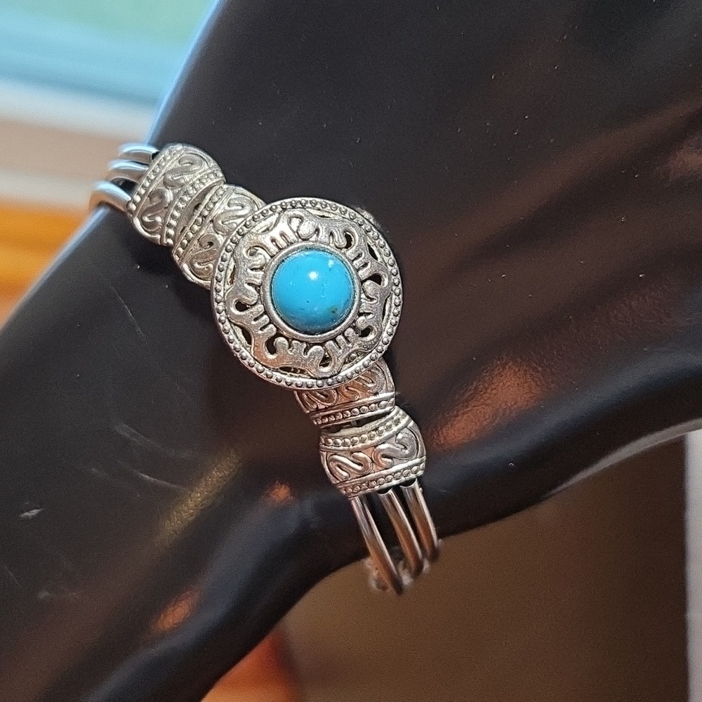 German Silver Faux Turquoise Bracelet